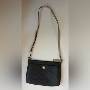 Coach Signature Brown and Tan Crossbody Bag